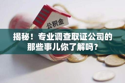 龙海揭秘！专业调查取证公司的那些事儿你了解吗？