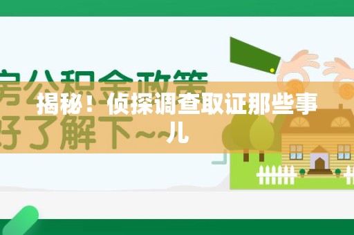 龙海揭秘！侦探调查取证那些事儿
