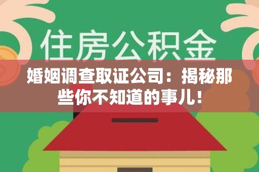 龙海婚姻调查取证公司：揭秘那些你不知道的事儿！