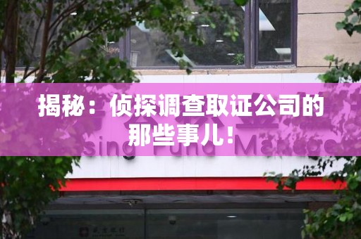 龙海揭秘：侦探调查取证公司的那些事儿！