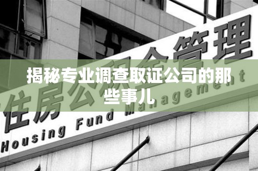 龙海揭秘专业调查取证公司的那些事儿