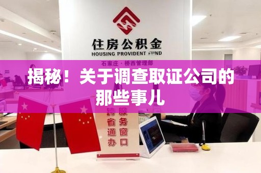 龙海揭秘！关于调查取证公司的那些事儿